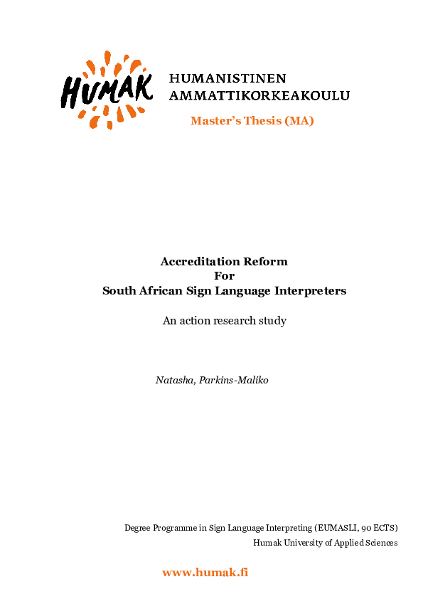 (PDF) Accreditation Reform for South African Sign Language Interpreters