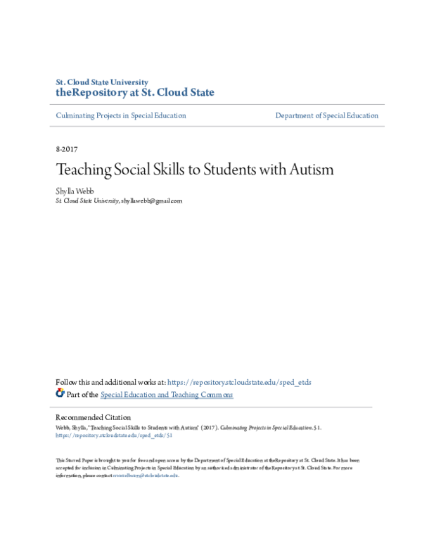 (PDF) Teaching Social Skills to Students with Autism