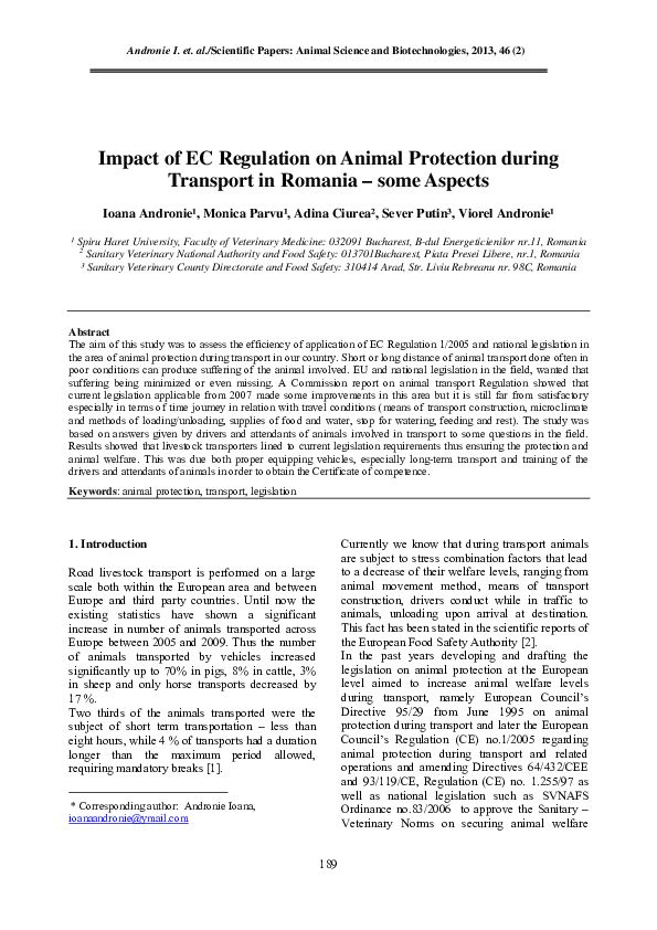 (PDF) Impact of EC regulation on animal protection during transport in ...