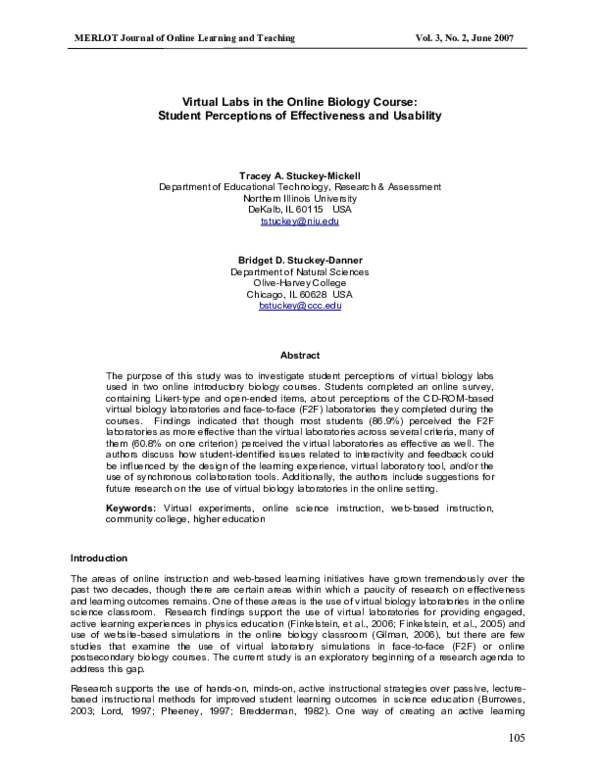 (PDF) Virtual Labs in the Online Biology Course: Student Perceptions of ...