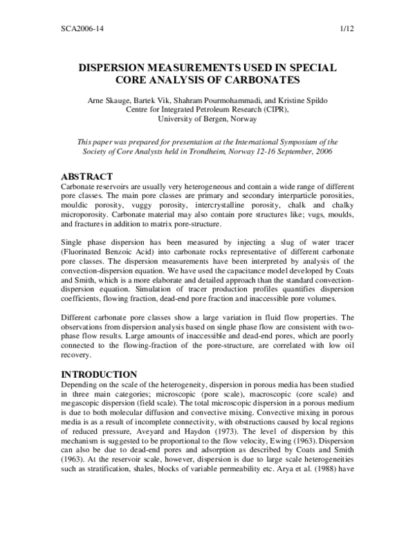 (PDF) Dispersion Measurements Used in Special Core Analysis of Carbonates