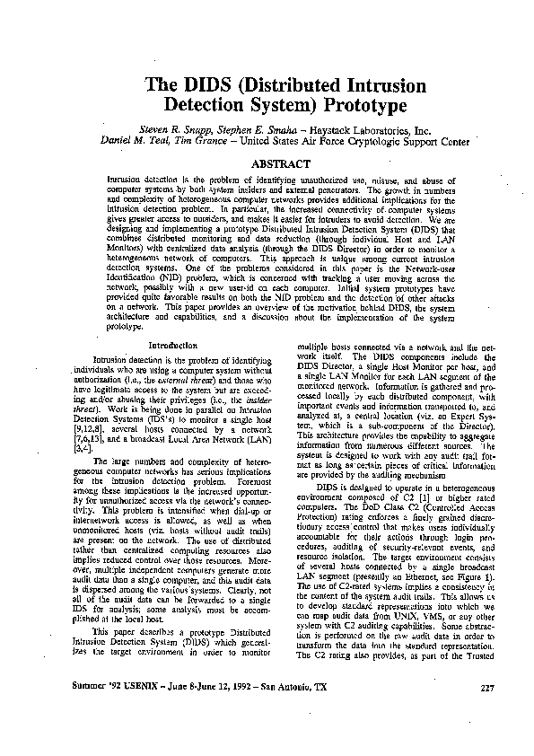 (PDF) The DIDS (Distributed Intrusion Detection System) Prototype