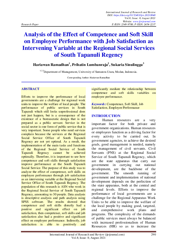 (PDF) Analysis of the Effect of Competence and Soft Skill on Employee ...