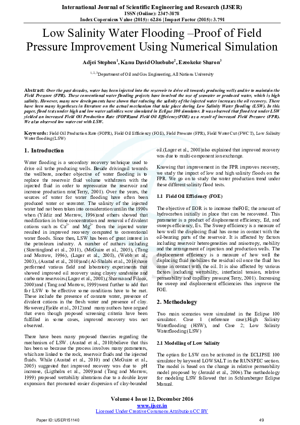 (PDF) Low Salinity Water Flooding –Proof of Field Pressure Improvement ...