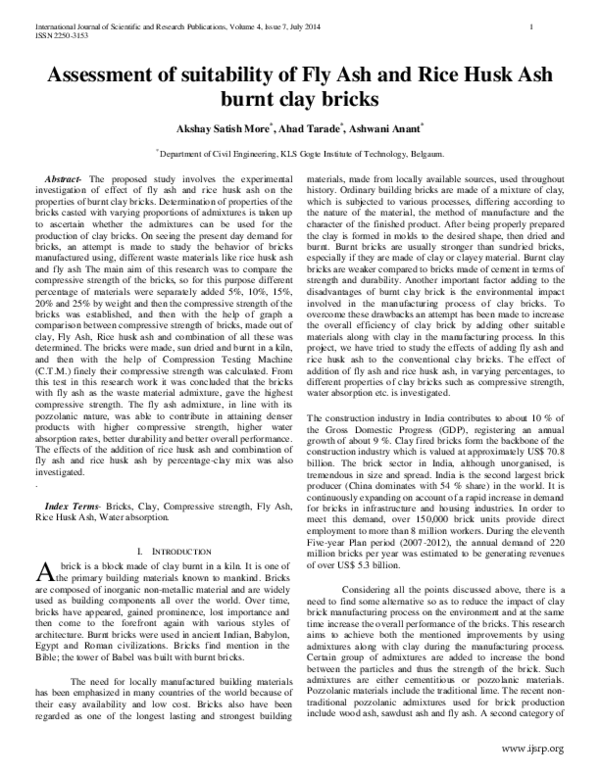 (PDF) Assessment of suitability of Fly Ash and Rice Husk Ash