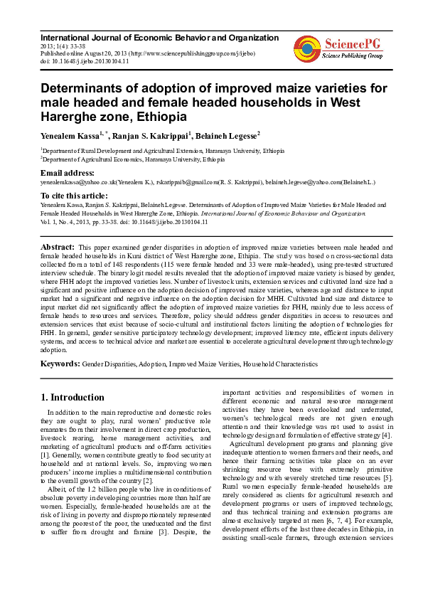 (PDF) Determinants of Adoption of Improved Maize Varieties for Male ...