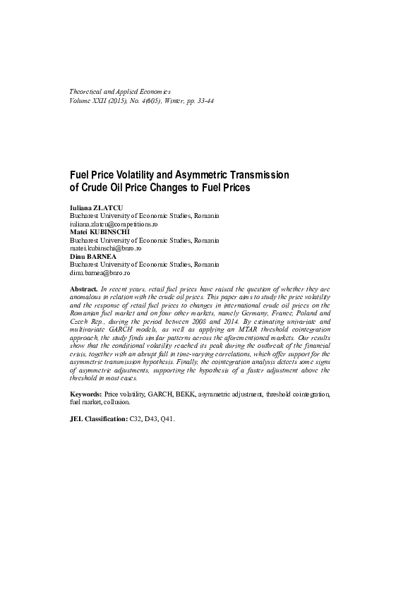 (PDF) Fuel Price Volatility and Asymmetric Transmission of Crude Oil ...