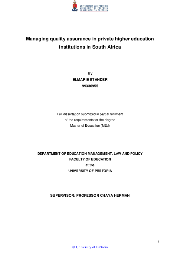 (PDF) Managing quality assurance in private higher education ...