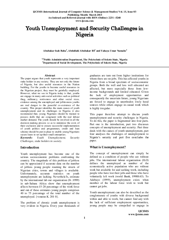 (PDF) Youth Unemployment and Security Challenges in Nigeria