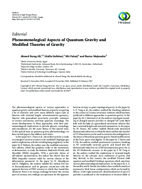 (PDF) Phenomenological Aspects of Quantum Gravity and Modified Theories ...