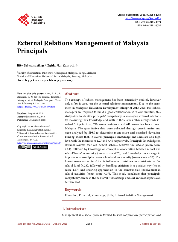 (PDF) External Relations Management of Malaysia Principals