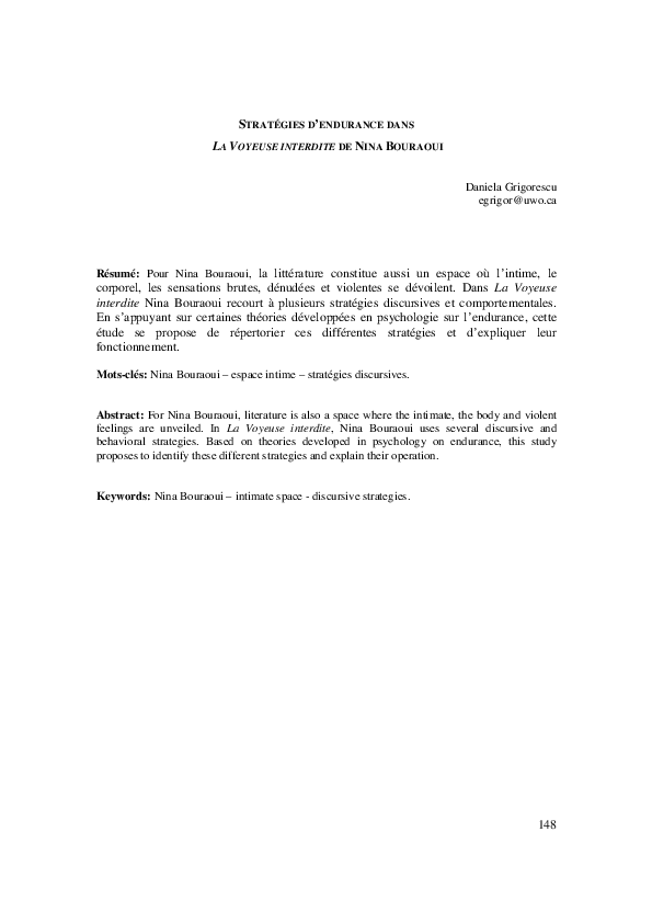 (PDF) La Voyeuse Interdite De Nina Bouraoui Daniela Grigorescu