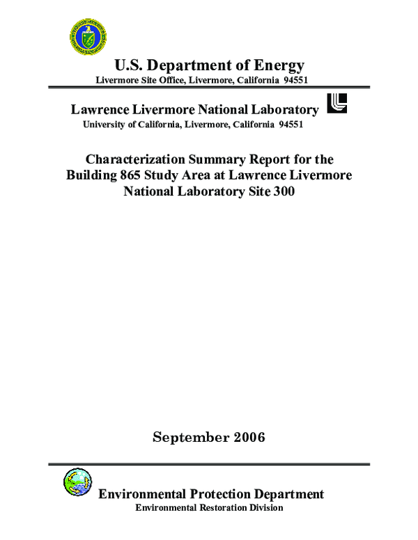 (PDF) Characterization Summary Report for the Building 865 Study Area ...