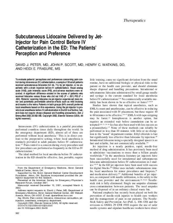 (PDF) Subcutaneous lidocaine delivered by jetinjector for pain control