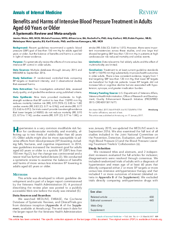 (PDF) Benefits and Harms of Intensive Blood Pressure Treatment in ...