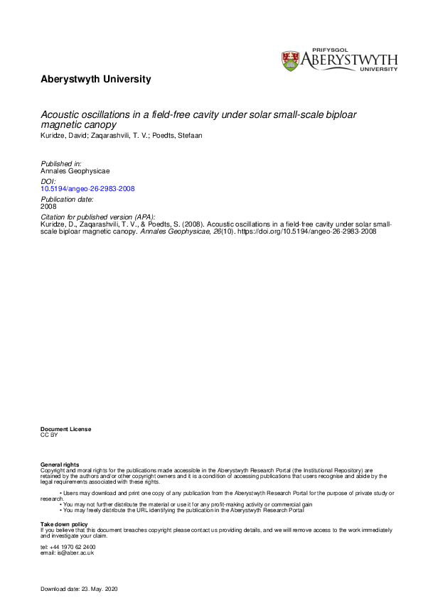 (PDF) Acoustic oscillations in a fieldfree cavity under