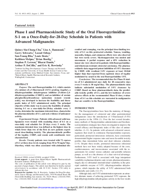 (PDF) Phase I and Pharmacokinetic Study of the Oral Fluoropyrimidine S ...