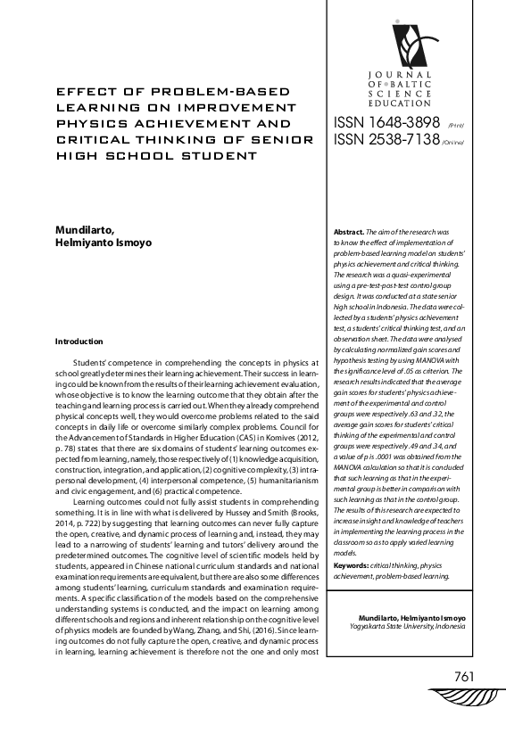 (PDF) Effect of Problem-Based Learning on Improvement Physics ...