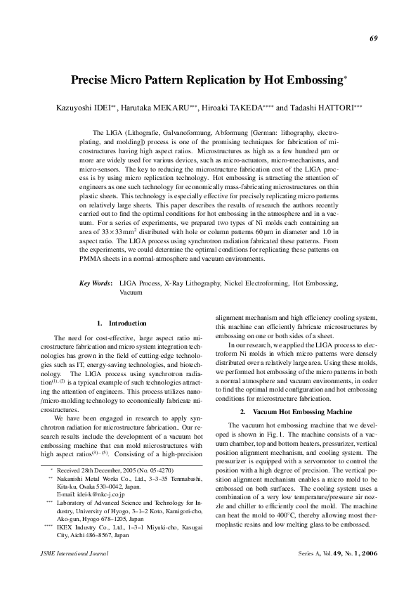 (PDF) Precise Micro Pattern Replication by Hot Embossing