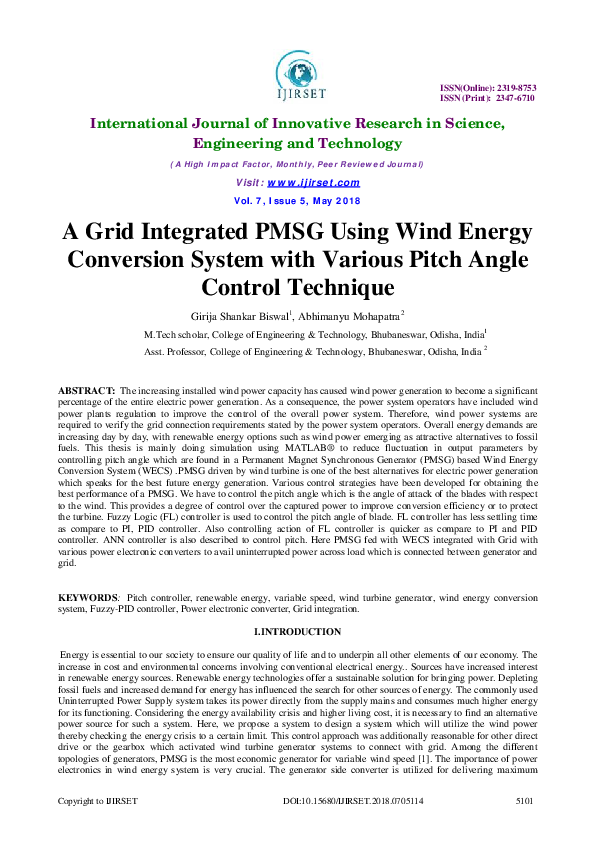 (PDF) A Grid Integrated PMSG Using Wind Energy Conversion System with ...
