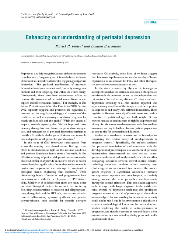 (PDF) Enhancing our understanding of perinatal depression