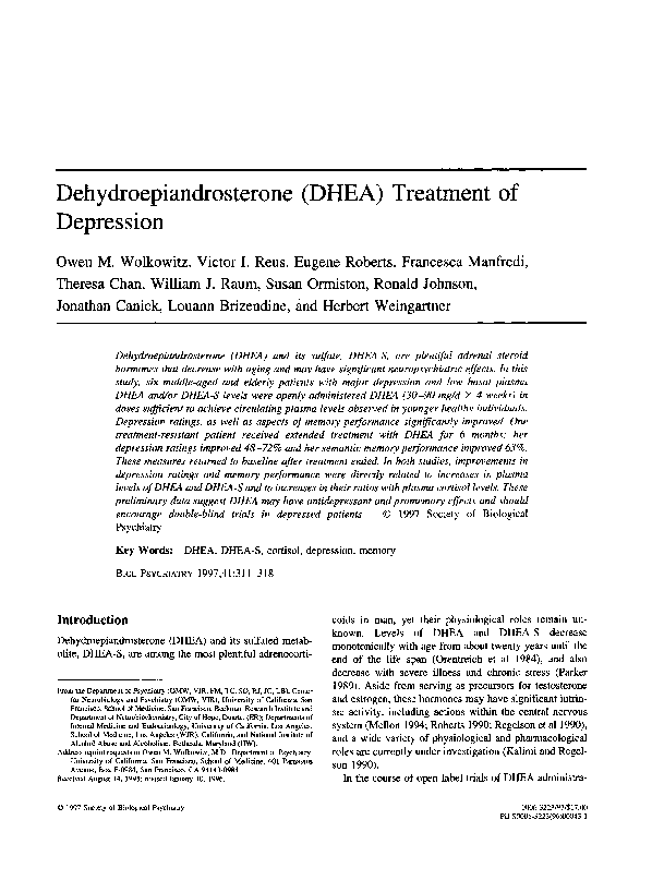(PDF) Dehydroepiandrosterone (DHEA) treatment of depression Louann