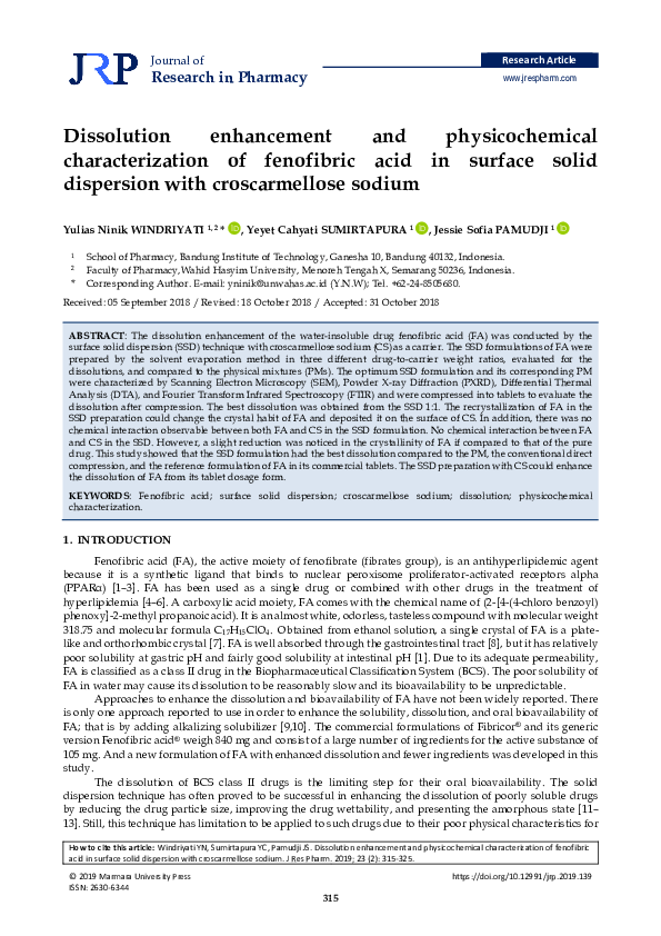 (PDF) Dissolution enhancement and physicochemical characterization of ...