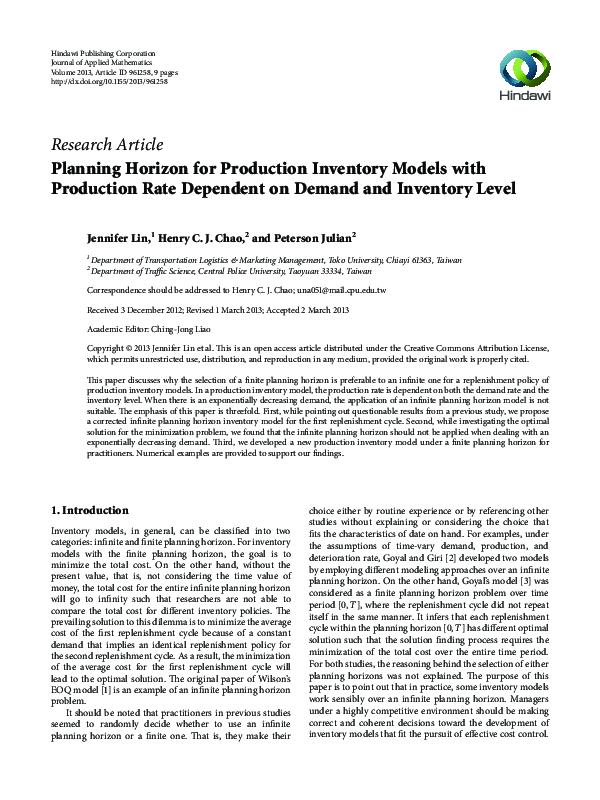 (PDF) Planning Horizon for Production Inventory Models with Production ...