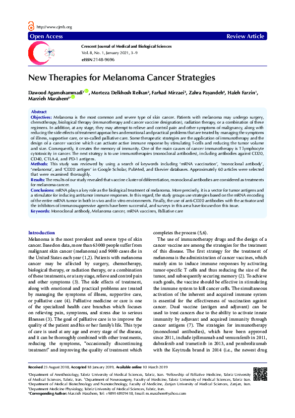 (PDF) New Therapies for Melanoma Cancer Strategies
