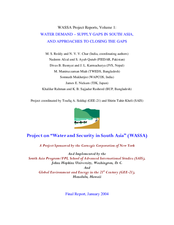 (PDF) Water Demand - Supply Gaps in South Asia, and Approaches to ...