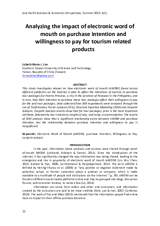 (PDF) Analyzing the impact of electronic word of mouth on purchase ...