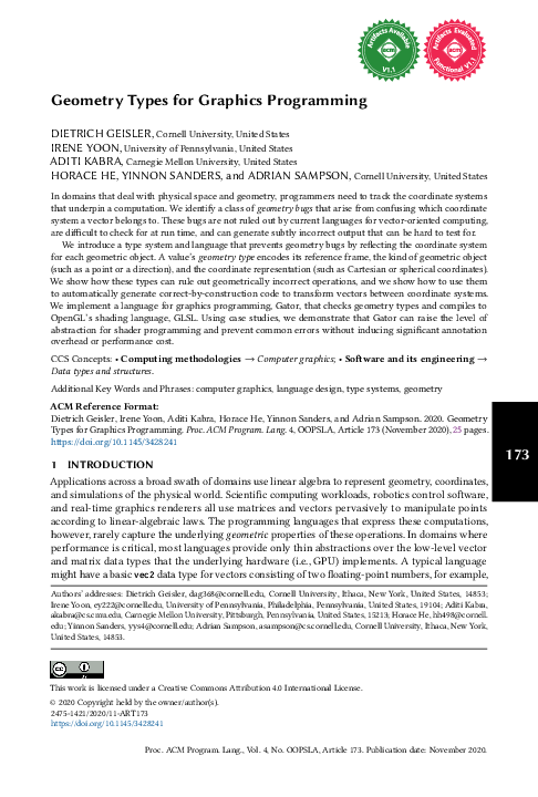 (PDF) Geometry types for graphics programming