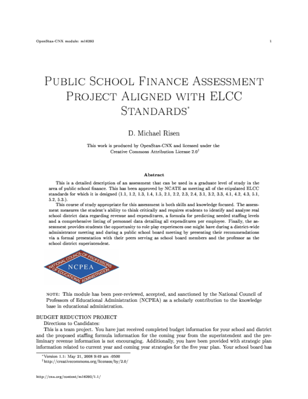 (PDF) Public School Finance Assessment Project Aligned with ELCC Standards