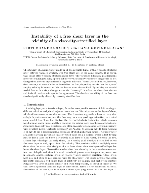 (PDF) Instability of a free-shear layer in the vicinity of a viscosity ...