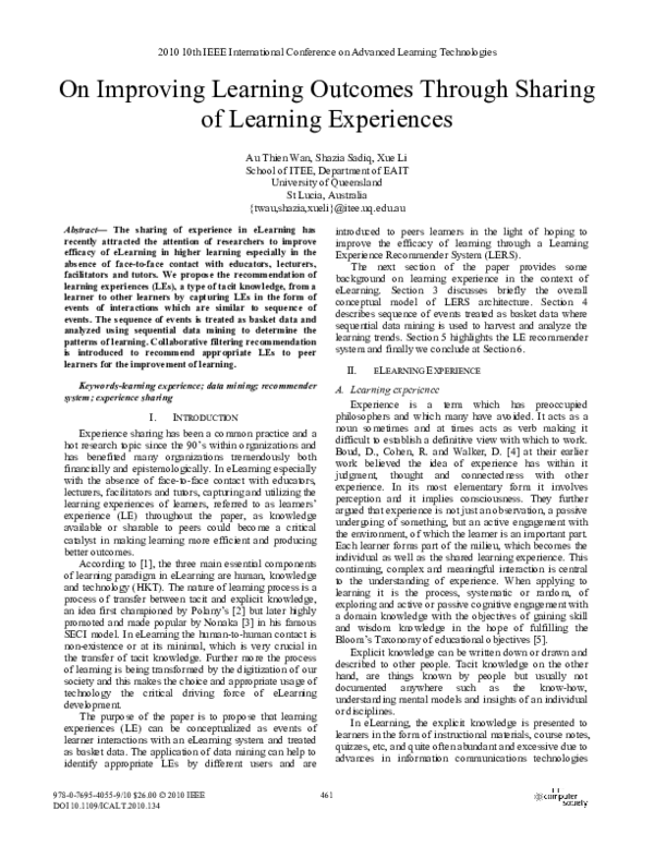 (PDF) On Improving Learning Outcomes Through Sharing of Learning ...