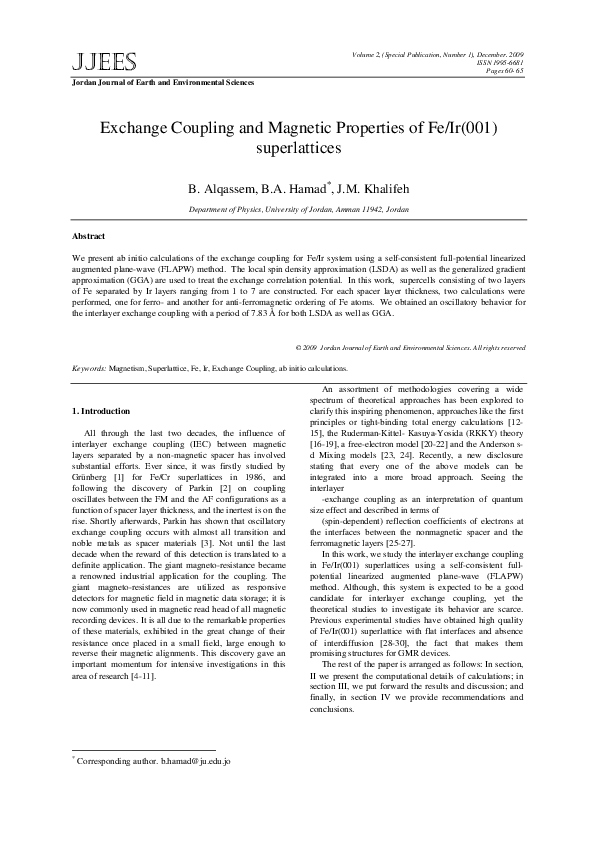 (PDF) Exchange Coupling and Magnetic Properties of Fe / Ir ( 001 ...