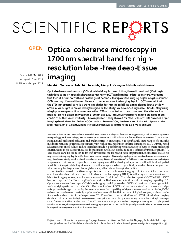 (PDF) Optical coherence microscopy in 1700 nm spectral band for high ...