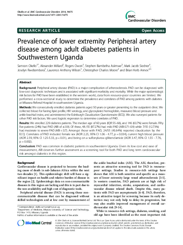 (PDF) Prevalence of lower extremity Peripheral artery disease among ...