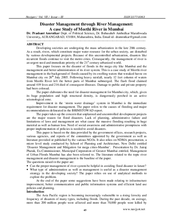 (PDF) Disaster Management through River Management: A case Study of ...