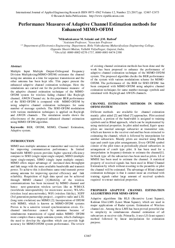 (PDF) Performance Measures of Adaptive Channel Estimation methods for ...
