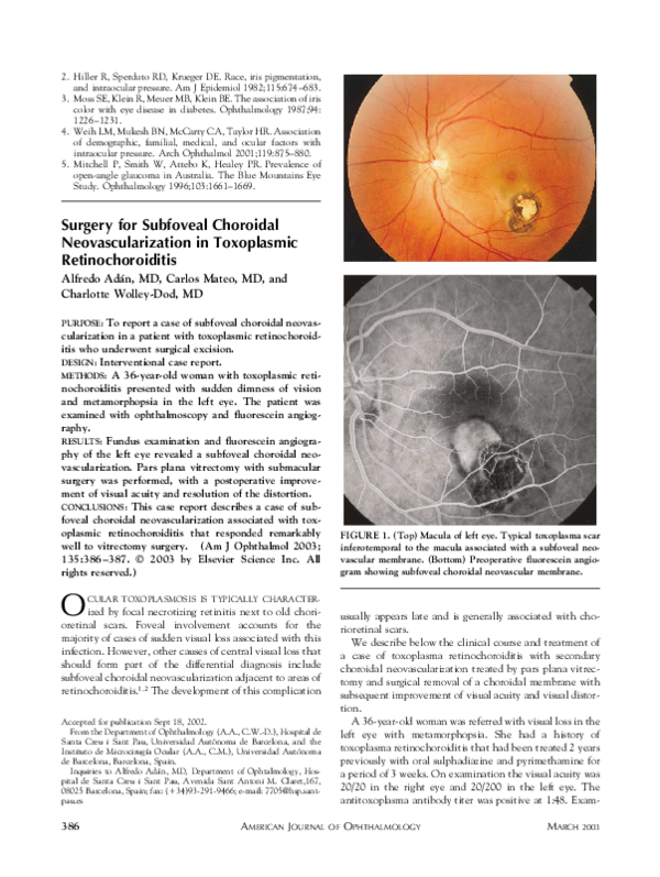 (PDF) Surgery for subfoveal choroidal neovascularization in toxoplasmic ...