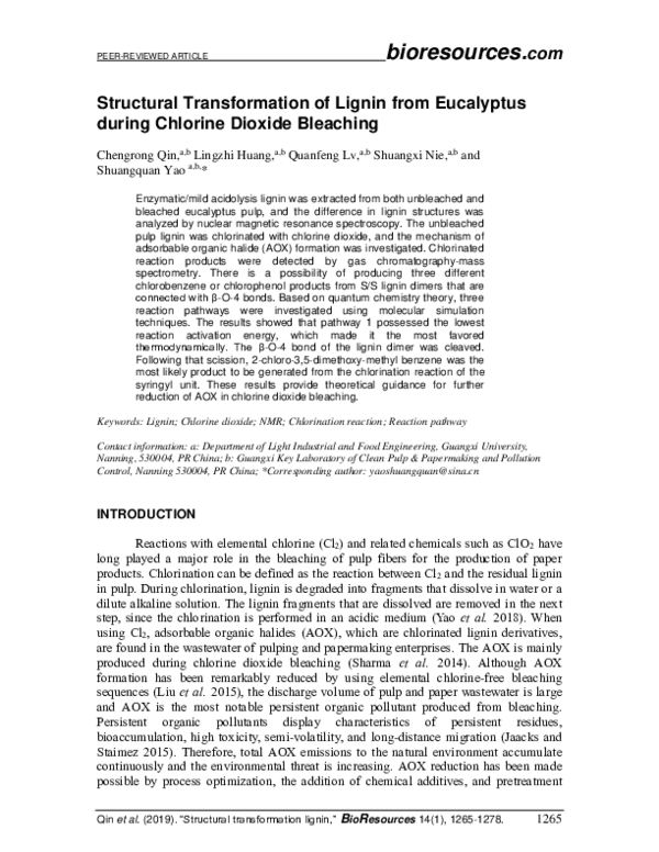 (PDF) Structural transformation of lignin from eucalyptus during ...