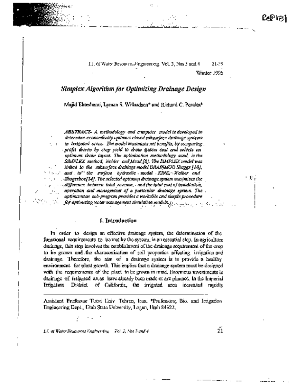 (PDF) Simplex Algorithm for Optimizing Drainage Design