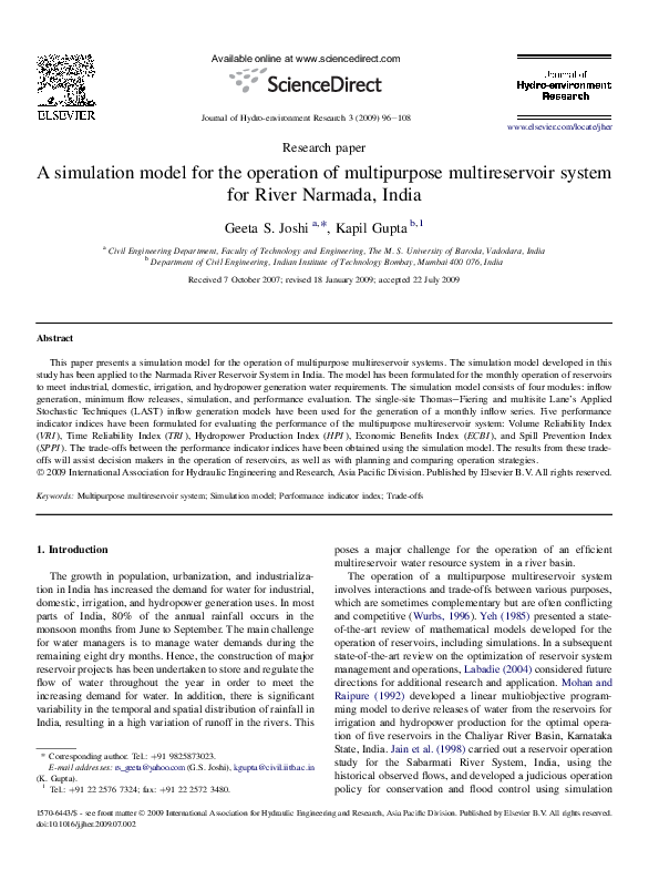 (PDF) A simulation model for the operation of multipurpose ...