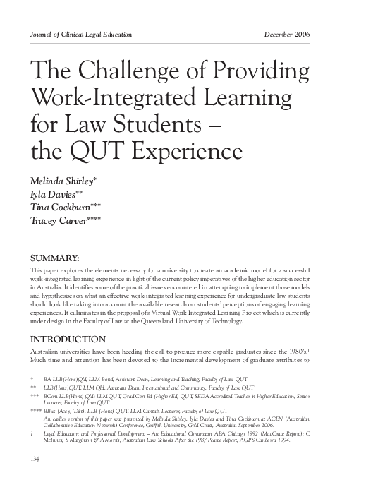 (PDF) The Challenge of Providing Work-Integrated Learning for Law ...
