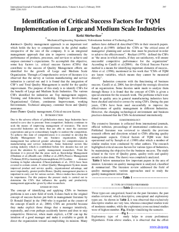 (PDF) Identification of Critical Success Factors for TQM Implementation ...