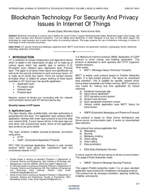 (PDF) Blockchain Technology For Security And Privacy Issues In Internet ...