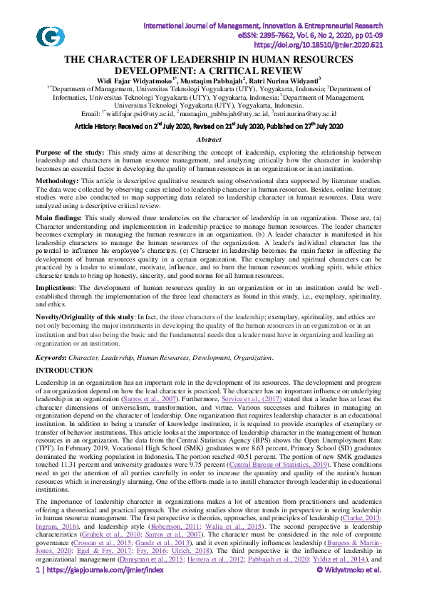 (PDF) The Character of Leadership in Human Resources Development: A ...