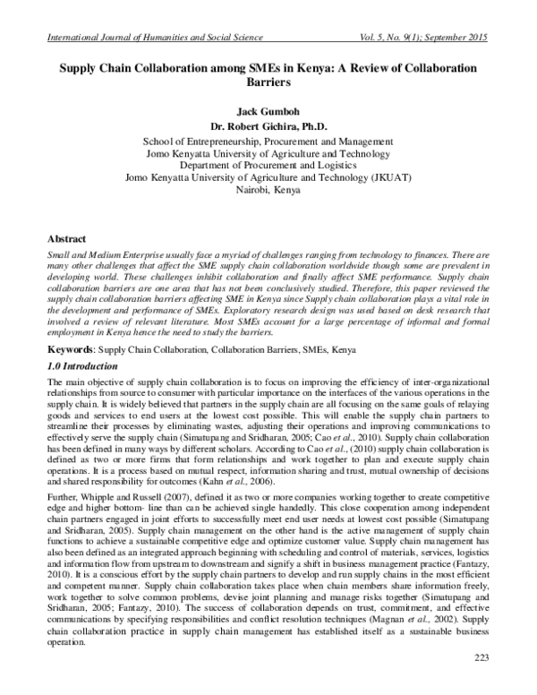 (PDF) Supply Chain Collaboration among SMEs in Kenya A Review of