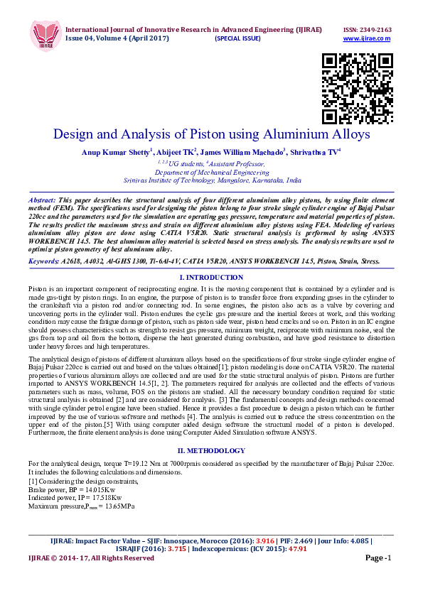(PDF) Design and Analysis of Piston using Alum Sanket Kothale